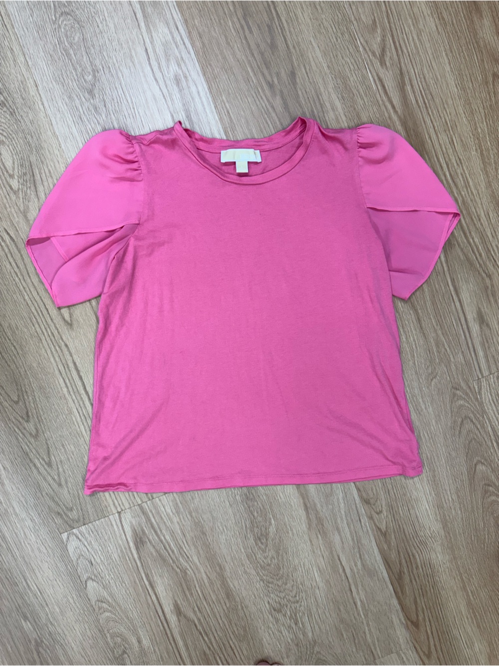 Michael Kors Bright Pink Puff Sleeve Crewneck Top